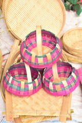 Poster - Handmade bamboo baskets in the street market