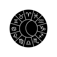 Zodiac circle with astrology symbols icon, silhouette style