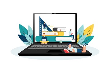 Wall Mural - E-learning, online education at home. Modern vector illustration concepts for website and mobile website development