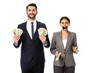 © LIGHTFIELD STUDIOS - happy businessman holding dollars near businesswoman with duct tape on mouth isolated on white, gender inequality concept