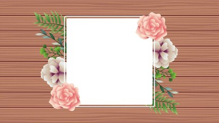 Sticker - beautiful floral decoration in square frame with pink roses