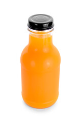 Wall Mural - Orange juice bottle on white background