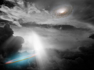 Poster - Galaxies in the sky. 3D rendering