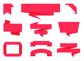 Wall Mural - Set of red origami paper banners