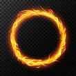 © WinWin - Realistic fire ring. Burning flame circle hoop, red flaming round light, circus fiery circle ring frame isolated vector illustration. Ring fire realistic, light circle glow