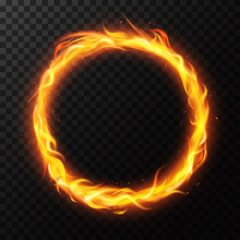 Realistic Fire Ring. Burning Flame Circle Hoop, Red Flaming Round Light, Circus Fiery Circle Ring Frame Isolated Vector Illustration. Ring Fire Realistic, Light Circle Glow