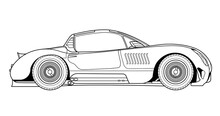 Line Art Vector Classic Car Illustration. Concept Design Outline Icon. Cower Drawing. Black-white Icon. Graphic Element. Wheel. Black Contour Sketch Illustrate Isolated On White Background.