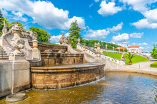 Decorated Fountain In Baroque Castle Gardens Of Cesky Krumlov, Czech Republic