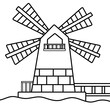 Simple windmill cartoon illustration no color for kid color book
