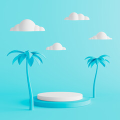 abstract mock up podium for product, blue background summer travel composition, 3d render, 3d illust