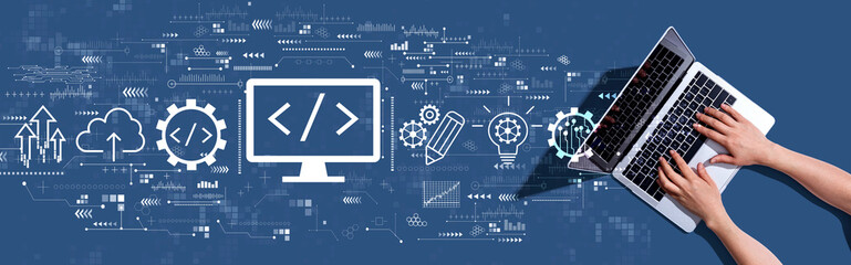 web development concept with woman using a laptop computer