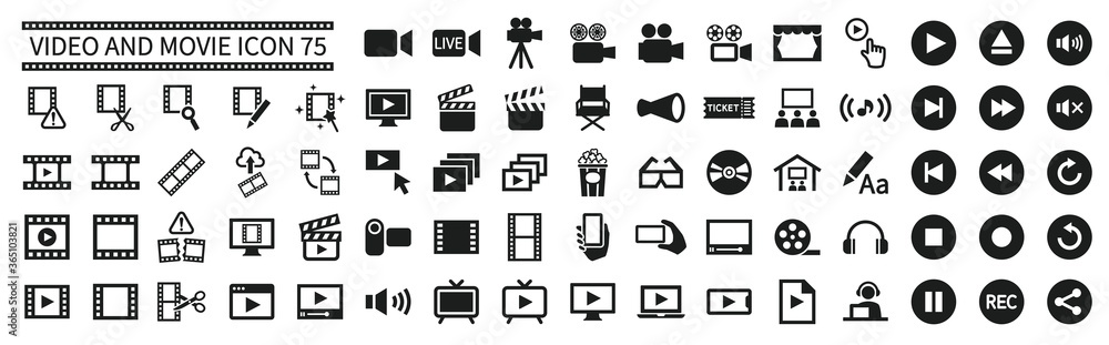 Video and movie related icons set 75 - obrazy, fototapety, plakaty 
