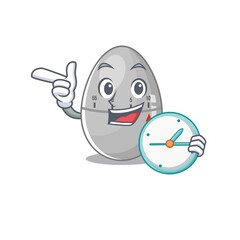 Wall Mural - mascot design style of egg kitchen timer standing with holding a clock