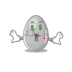 Sticker - wealthy cartoon character concept of egg kitchen timer with money eyes