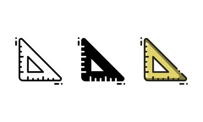 Triangular ruler icon. With outline, glyph, and filled outline style