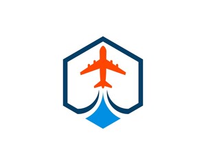 Sticker - Hexagonal shape with flying plane inside