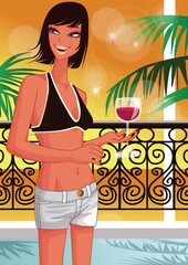 Sticker - woman posing with a glass of wine