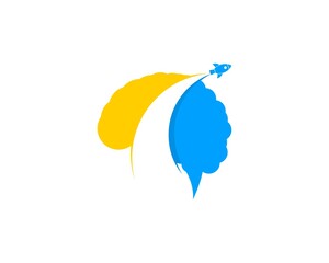 Poster - Yellow and blue brain with swoosh and paper plane