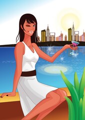 Canvas Print - woman posing with a glass of cocktail