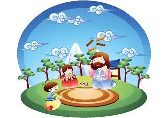 Sticker - jesus playing games with children