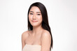 © kitthanes  - Beautiful smiling young asian woman with clean skin, natural make-up, on white background,