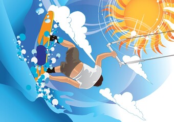 Sticker - man performing water ski stunts