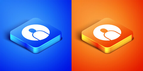 Isometric Create account screen icon isolated on blue and orange background. Square button. Vector Illustration.
