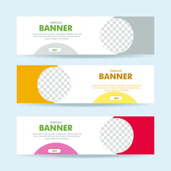 Wall Mural - Set of three vector abstract banners with place for photo. Trendy modern flat material design style. Business ad. Text placeholder. vector eps 10