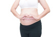 © somkanokwan - pregnancy with her hand on white background