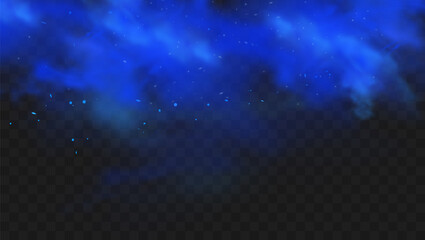 blue smoke isolated on dark transparent background. realistic blue magic mist cloud, chemical toxic 