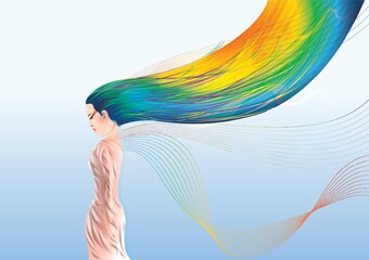 Sticker - woman with long rainbow hair