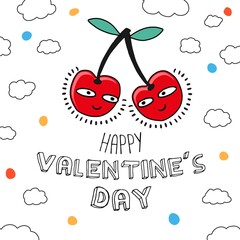 St. Valentine's Day. Square size poster with two lucky cherries.