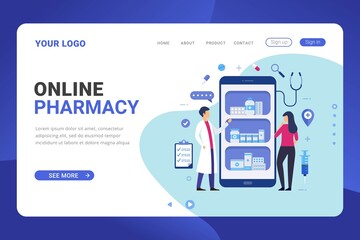 Landing page template online pharmacy design concept vector illustration