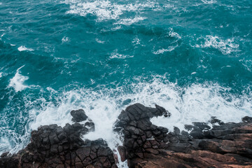 Wall Mural - wild rocky place. aerial view. sea waves