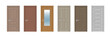 Vector set. Six wooden realistic doors of different designs.