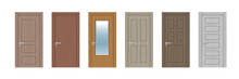 Vector Set. Six Wooden Realistic Doors Of Different Designs.