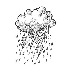 lightning from clouds sketch raster illustration