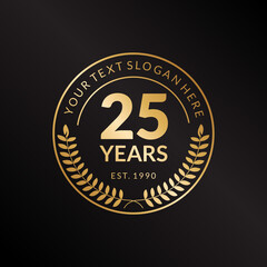 25 year anniversary with gold vector template design illustration