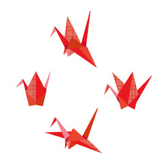 Red paper bird crane illustration set