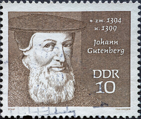 Wall Mural - germany, ddr - circa 1970: a postage stamp from germany, gdr showing a portrait of the inventor of m