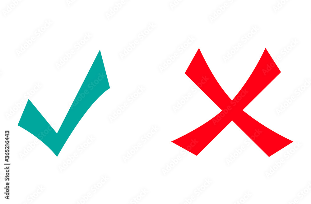Check mark vector icon. Green tick and red cross icons isolated on ...