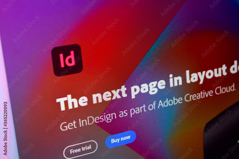 Old Computer Log Indesign Adobe InDesign website home page on computer screen. Indesign is a web ...