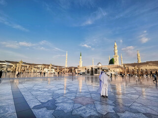 Wall Mural - Madinah, Saudi Arabia - January 20,2020 : View of ceramic tiles at Nabawi Mosque in Madinah, Saudi Arabia. Selective focus