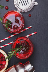 Wall Mural - Two glasses of cranberry cocktail with rosemary