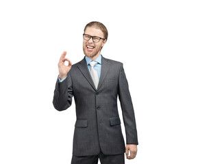 Wall Mural - portrait man businessman showing gesture OK