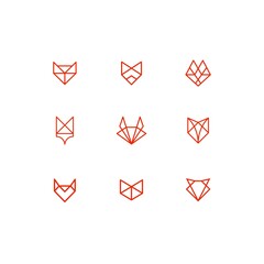 Wall Mural - set of geometric line animal fox cat dog illustration icon outline vector collection