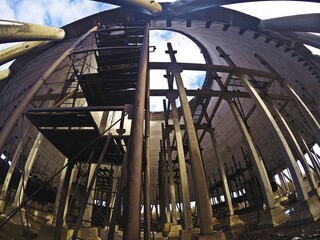 Ukraine, Chernobyl Exclusion Zone. Abandoned cooling tower