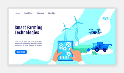 Wall Mural - smart farming technologies landing page flat color vector template