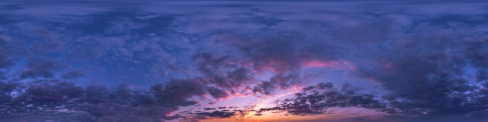 seamless dark blue and pink sky before sunset hdri panorama 360 degrees angle view with beautiful cl