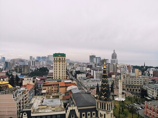 Batumi from above. Aerial photo from drone camera. Georgian seaside city. Beautiful town panoramic view.